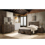 Ensemble de chambre à coucher avec plateforme California King en bois et rangement, couleur brun doré rustique