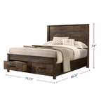 Ensemble de chambre à coucher avec plateforme California King en bois et rangement, couleur brun doré rustique