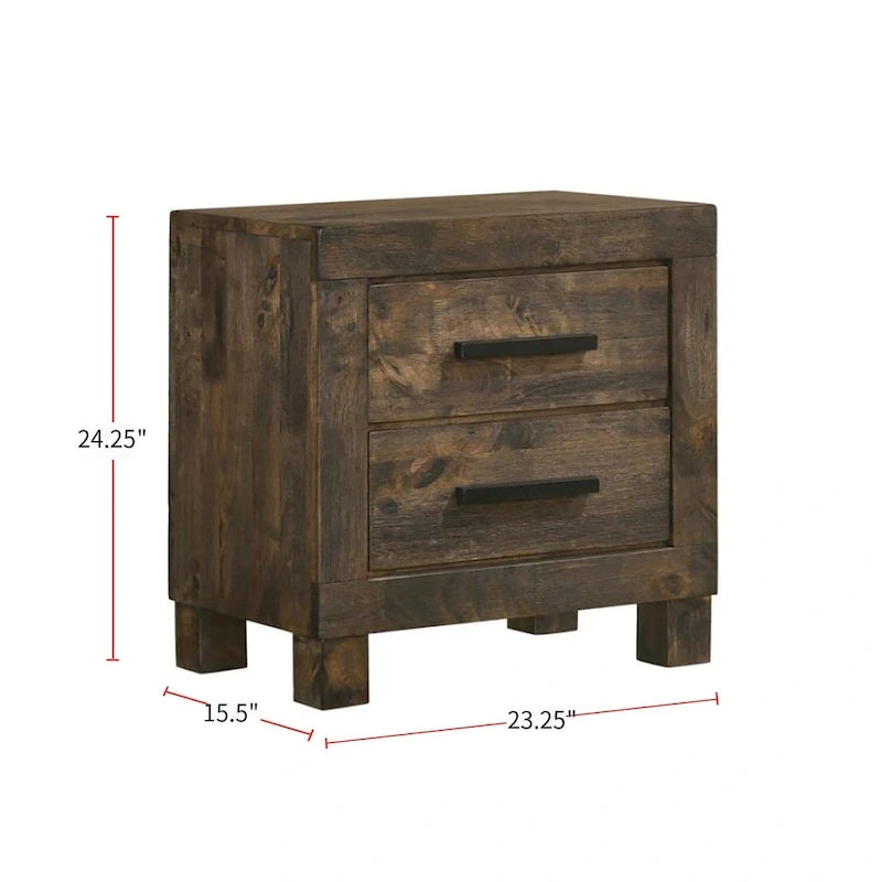 Ensemble de chambre à coucher avec plateforme California King en bois et rangement, couleur brun doré rustique
