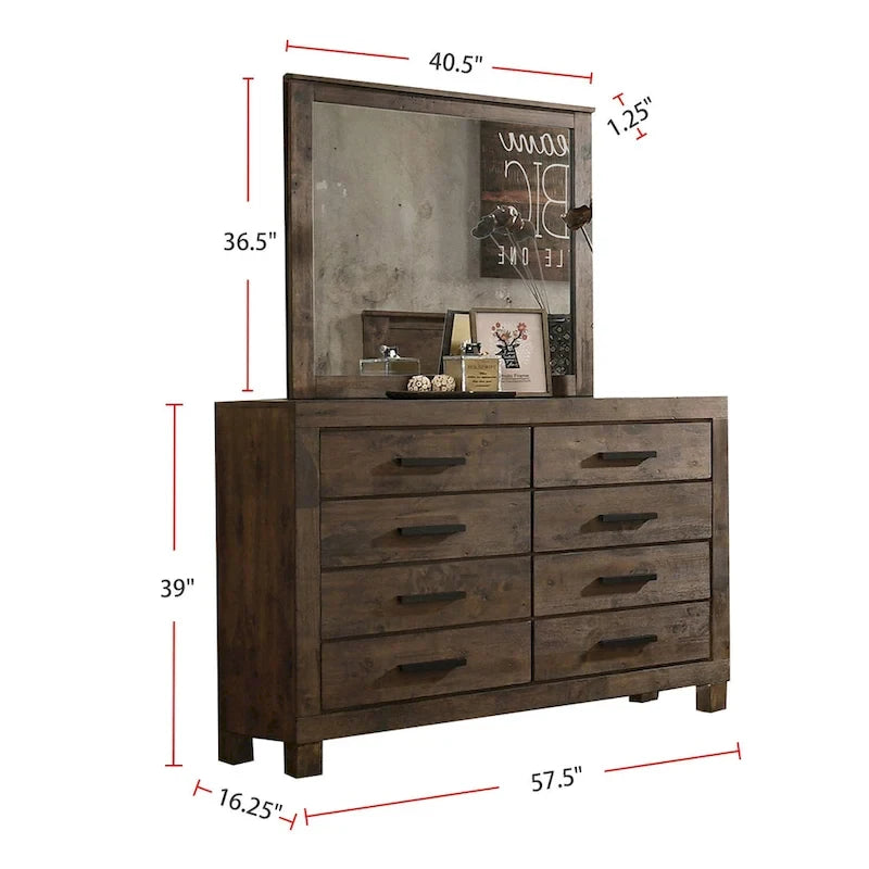 Ensemble de chambre à coucher avec plateforme California King en bois et rangement, couleur brun doré rustique