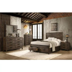 Ensemble de chambre à coucher avec plateforme California King en bois et rangement, couleur brun doré rustique