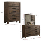 Ensemble de chambre à coucher avec plateforme California King en bois et rangement, couleur brun doré rustique