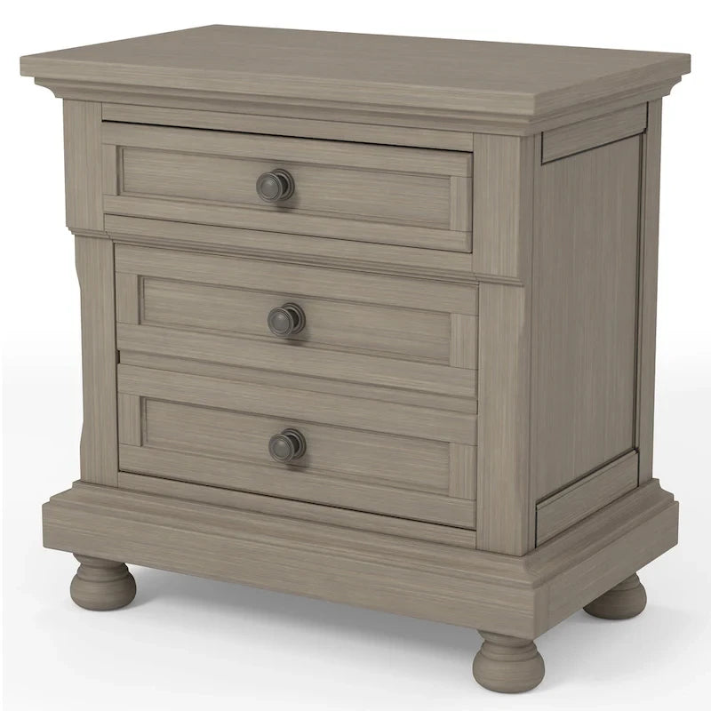 Ensemble lit traîneau, table de chevet et commode 3 pièces Nahkohe en bois gris transitionnel avec rangement et port USB par Carbon Loft