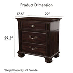 Ensemble de chambre à coucher traditionnel Vame en bois massif noyer, 3 pièces, par Furniture of America