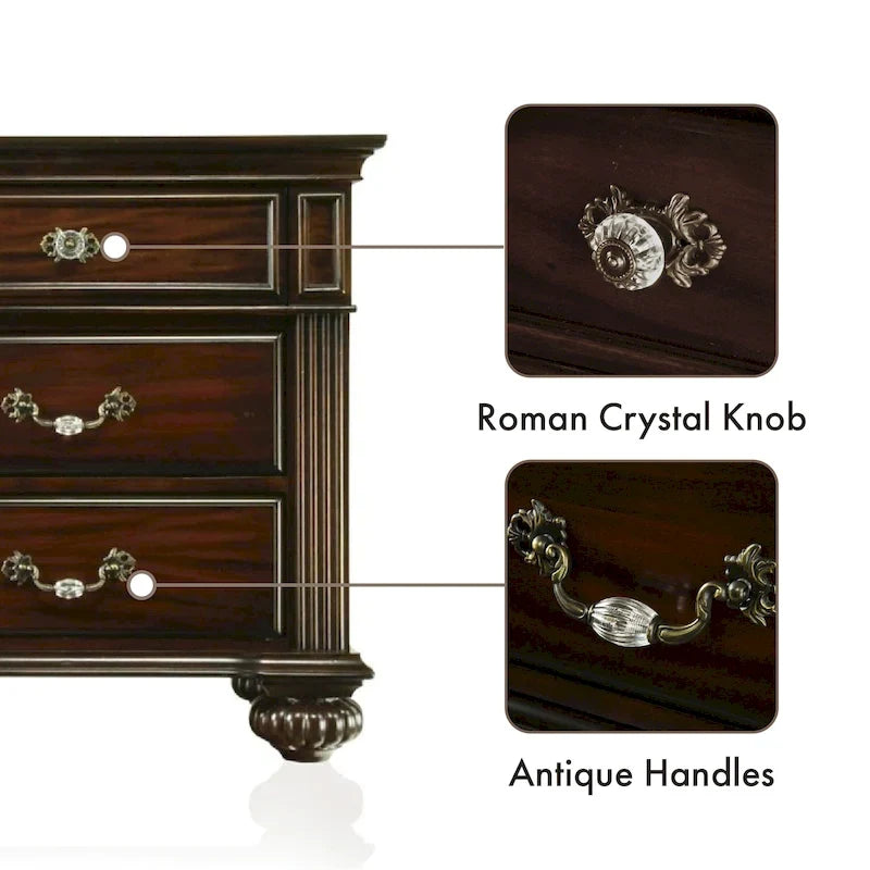 Ensemble de chambre à coucher traditionnel Vame en bois massif noyer, 3 pièces, par Furniture of America
