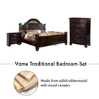 Ensemble de chambre à coucher traditionnel Vame en bois massif noyer, 3 pièces, par Furniture of America