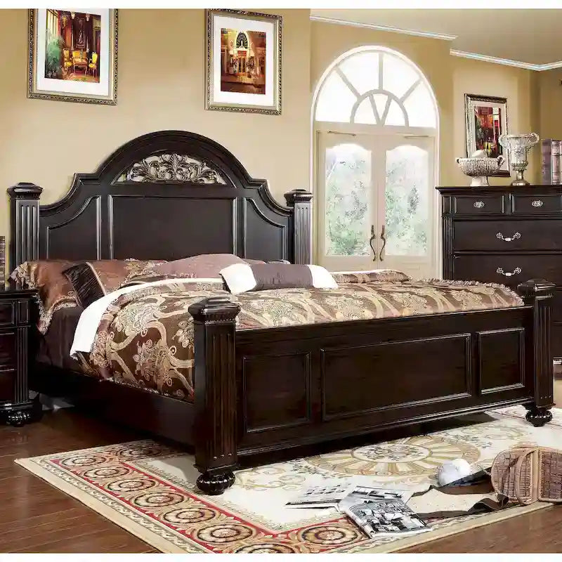 Ensemble de chambre à coucher traditionnel Vame en bois massif noyer, 3 pièces, par Furniture of America