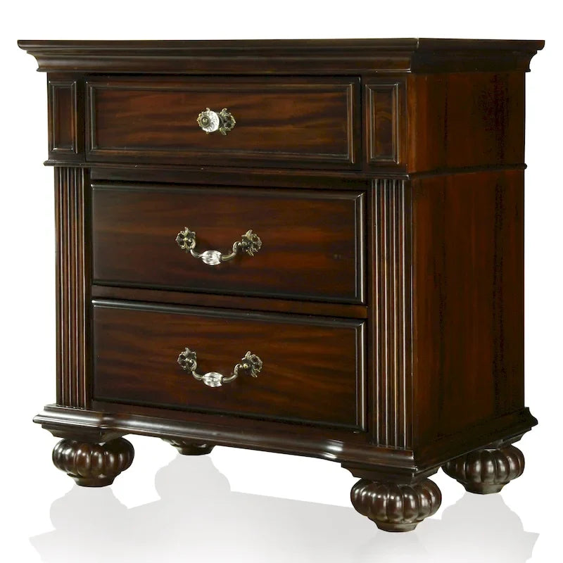 Ensemble de chambre à coucher traditionnel Vame en bois massif noyer, 3 pièces, par Furniture of America