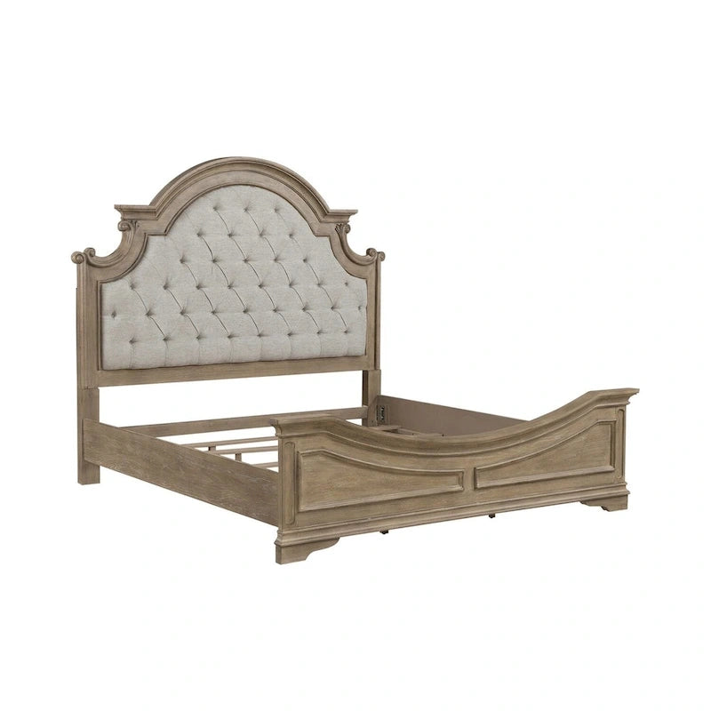 Ensemble lit, commode, miroir et table de chevet rembourrés Magnolia Manor