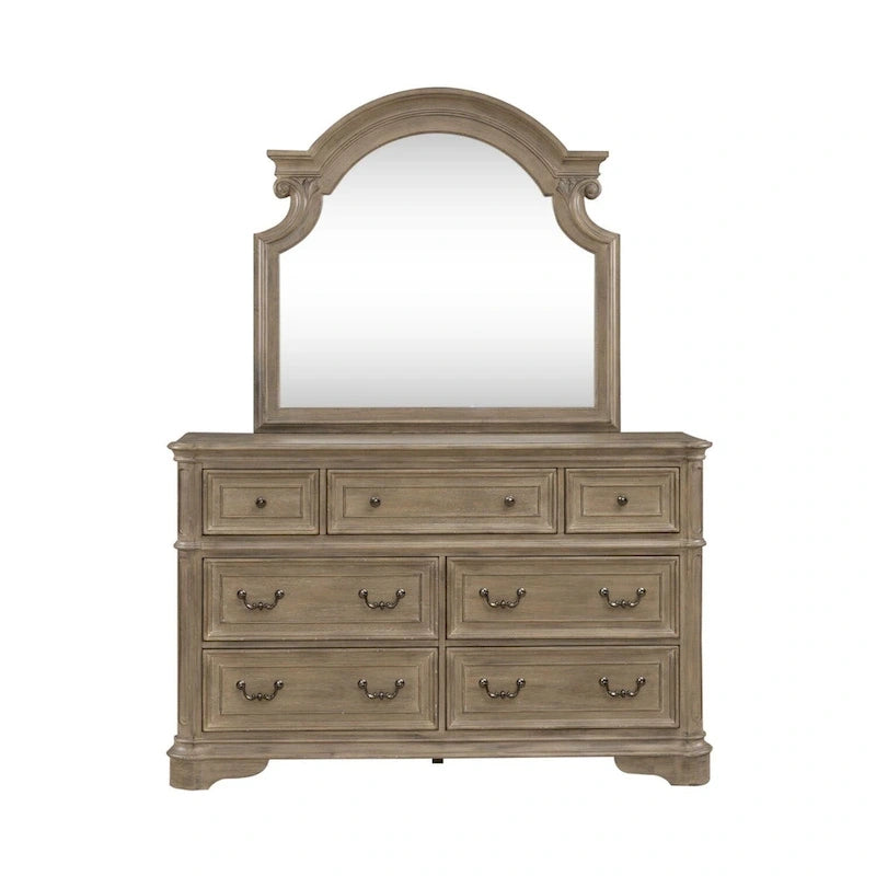 Ensemble lit, commode, miroir et table de chevet rembourrés Magnolia Manor