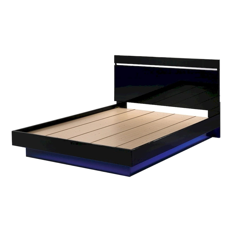 Ensemble lit 3 pièces Benvolio en bois noir contemporain avec éclairage LED et 2 tables de chevet dotées d'un port USB, par Furniture of America