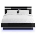 Ensemble lit 3 pièces Benvolio en bois noir contemporain avec éclairage LED et 2 tables de chevet dotées d'un port USB, par Furniture of America