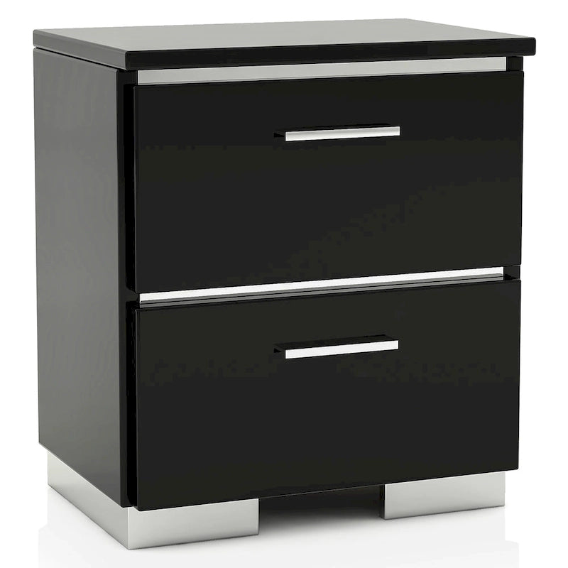 Ensemble lit 3 pièces Benvolio en bois noir contemporain avec éclairage LED et 2 tables de chevet dotées d'un port USB, par Furniture of America