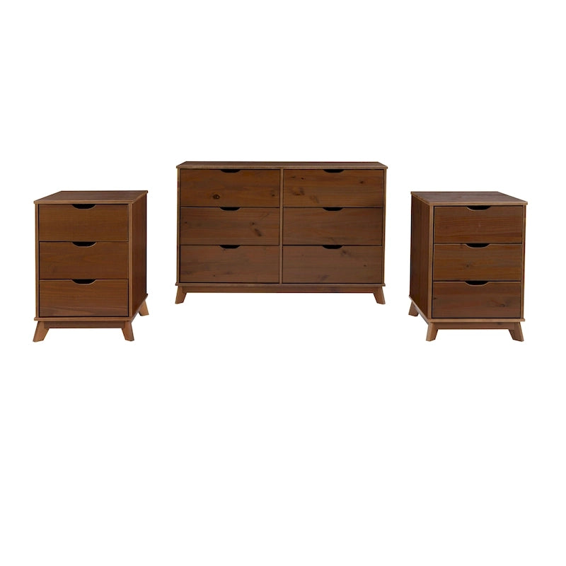 Ensemble de chambre à coucher 3 pièces en bois de pin Purcell avec commode à 6 tiroirs et tables de chevet à 3 tiroirs (ensemble de 2)