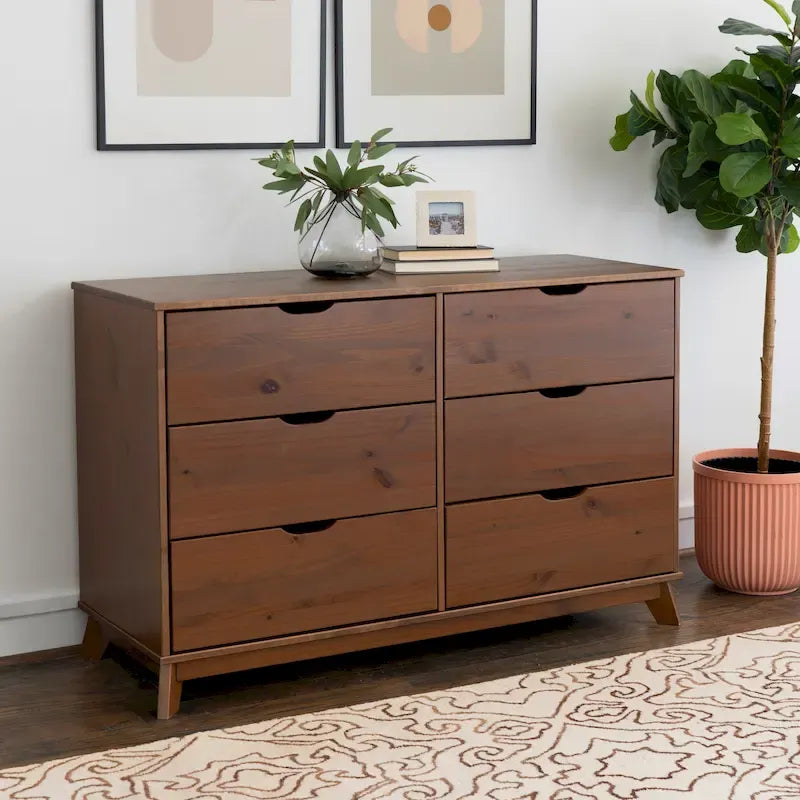 Ensemble de chambre à coucher 3 pièces en bois de pin Purcell avec commode à 6 tiroirs et tables de chevet à 3 tiroirs (ensemble de 2)