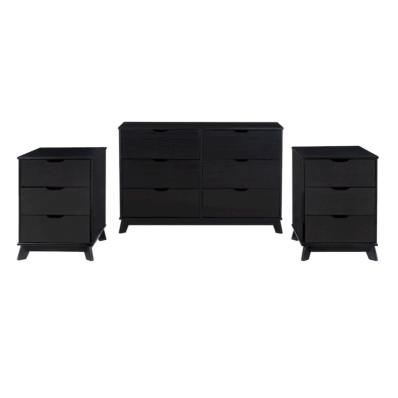 Ensemble de chambre à coucher 3 pièces en bois de pin Purcell avec commode à 6 tiroirs et tables de chevet à 3 tiroirs (ensemble de 2)