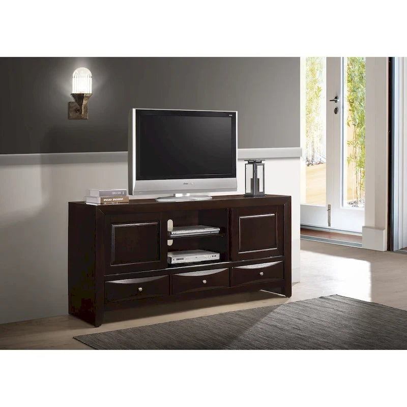 Ensemble de chambre à coucher Priscella 6 pièces avec plateforme de rangement en cerisier foncé