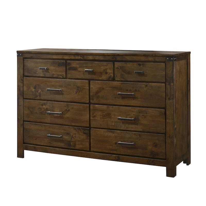 Ensemble de chambre à coucher Joell 6 pièces à panneaux rustiques marron