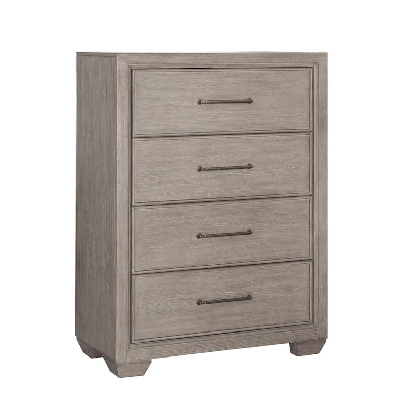 Ensemble de chambre à coucher Roundhill Furniture Ennesley en bois gris avec lit à panneaux rembourrés, commode, miroir, 2 tables de chevet et commode haute.