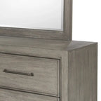 Ensemble de chambre à coucher Roundhill Furniture Ennesley en bois gris avec lit à panneaux rembourrés, commode, miroir, 2 tables de chevet et commode haute.