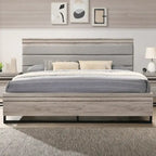 Ensemble de chambre Roundhill Furniture Alvear : lit, commode, miroir et 2 tables de chevet en bois capitonné, gris vieilli