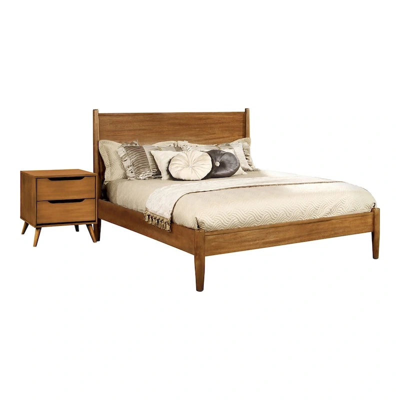 Ensemble de chambre à coucher Fopp Mid-century Modern en chêne, composé de deux plateformes, par Furniture of America