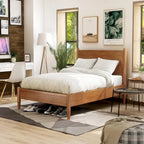 Ensemble de chambre à coucher Fopp Mid-century Modern en chêne, composé de deux plateformes, par Furniture of America
