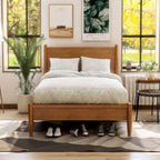 Ensemble de chambre à coucher Fopp Mid-century Modern en chêne, composé de deux plateformes, par Furniture of America
