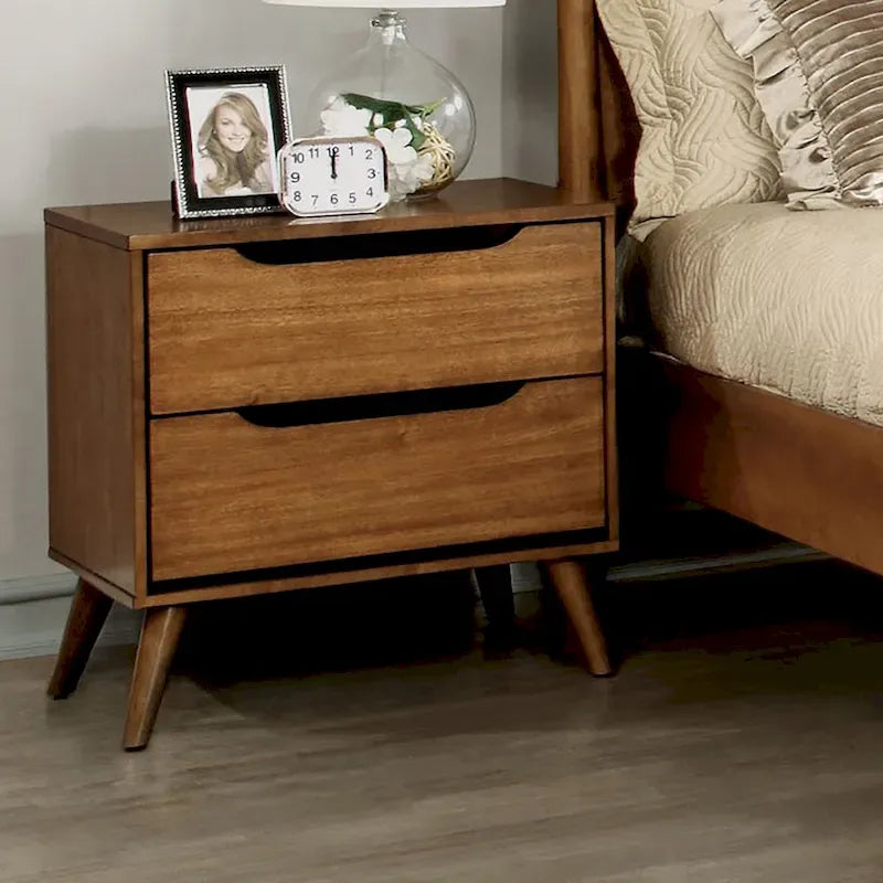 Ensemble de chambre à coucher Fopp Mid-century Modern en chêne, composé de deux plateformes, par Furniture of America