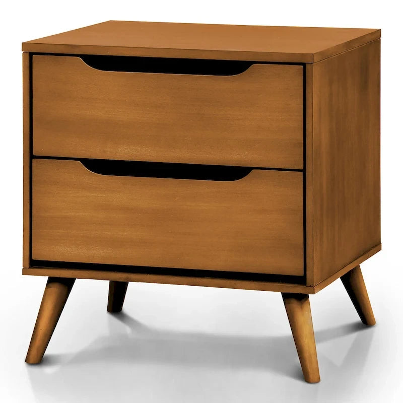 Ensemble de chambre à coucher Fopp Mid-century Modern en chêne, composé de deux plateformes, par Furniture of America