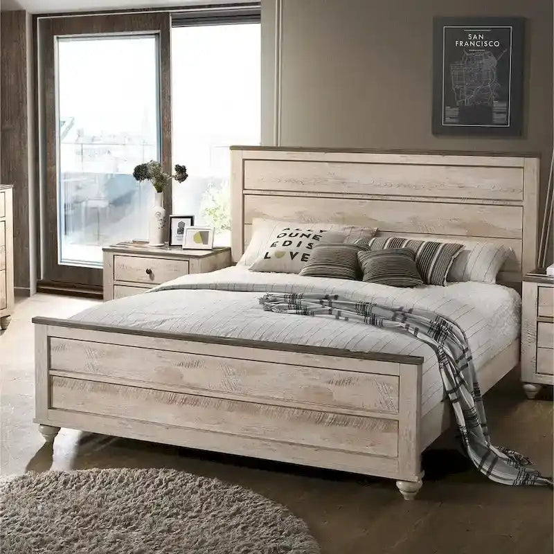 Ensemble de chambre à coucher contemporain 5 pièces Roundhill Furniture Imerland, lit king-size, finition blanchie à la chaux