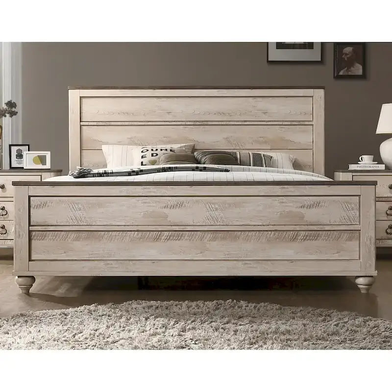 Ensemble de chambre à coucher contemporain 5 pièces Roundhill Furniture Imerland, lit king-size, finition blanchie à la chaux