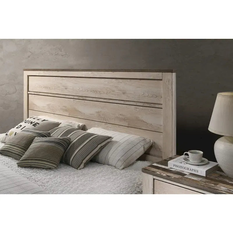 Ensemble de chambre à coucher contemporain 5 pièces Roundhill Furniture Imerland, lit king-size, finition blanchie à la chaux