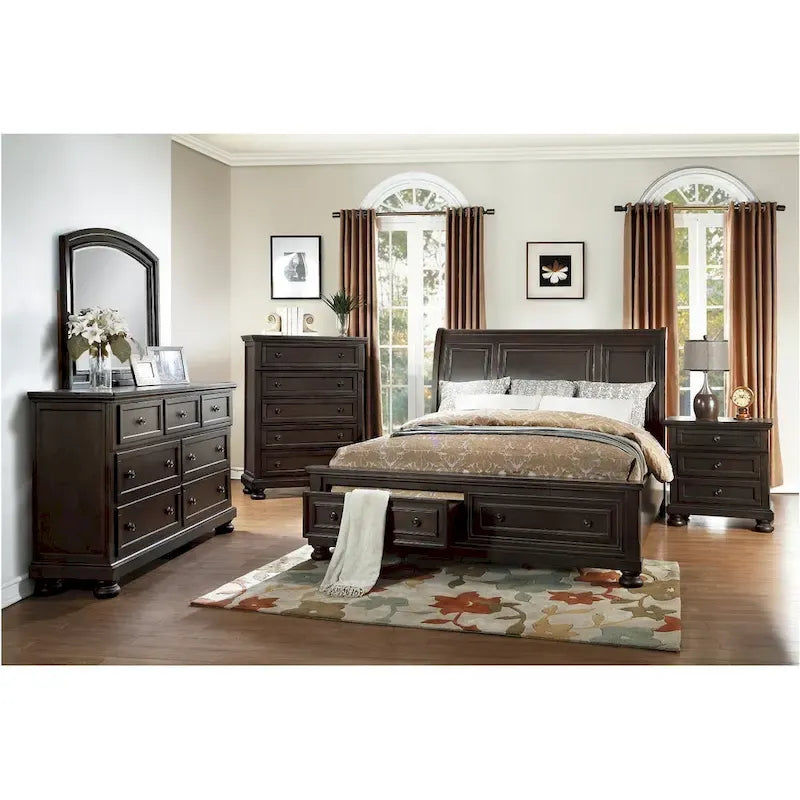 Ensemble de chambre à coucher moderne Brandie 6 pièces gris-brun avec plateforme et rangement