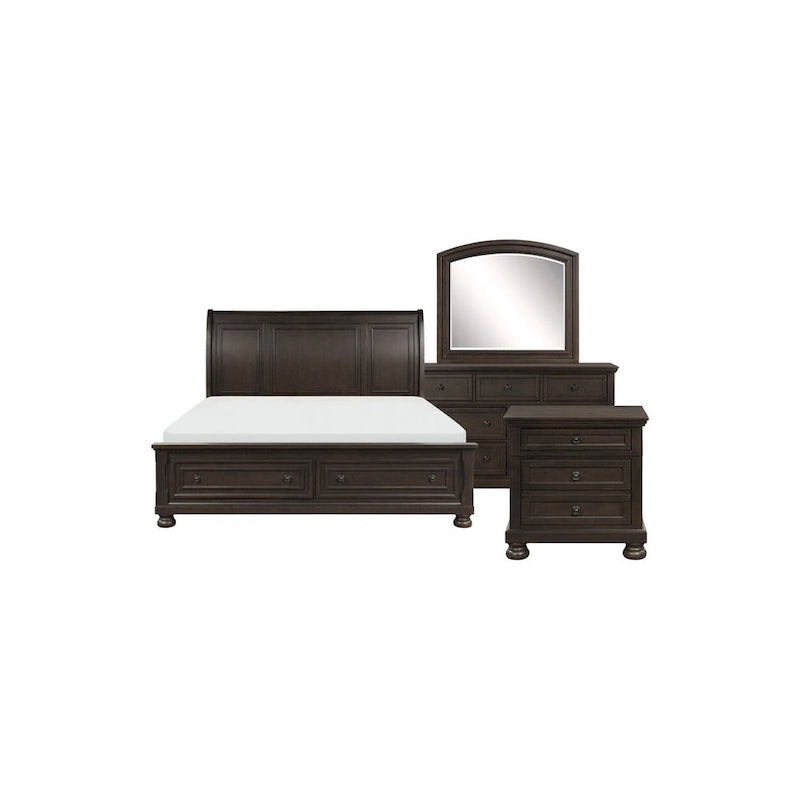 Ensemble de chambre à coucher moderne Brandie 6 pièces gris-brun avec plateforme et rangement