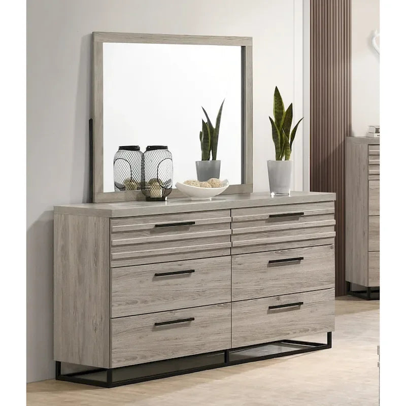 Lit escamotable Alvear de Roundhill Furniture avec éclairage LED blanc, commode, miroir et 2 tables de chevet, gris vieilli