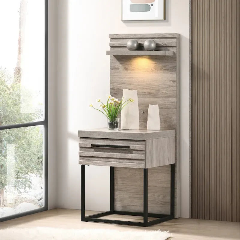 Lit escamotable Alvear de Roundhill Furniture avec éclairage LED blanc, commode, miroir et 2 tables de chevet, gris vieilli