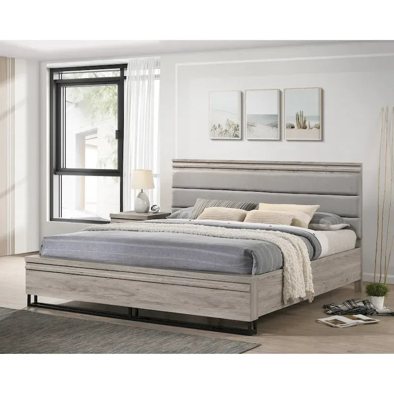 Lit escamotable Alvear de Roundhill Furniture avec éclairage LED blanc, commode, miroir et 2 tables de chevet, gris vieilli