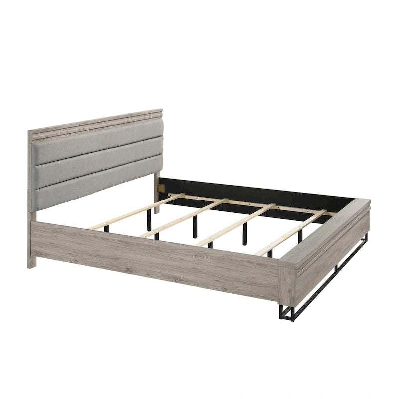 Lit escamotable Alvear de Roundhill Furniture avec éclairage LED blanc, commode, miroir et 2 tables de chevet, gris vieilli