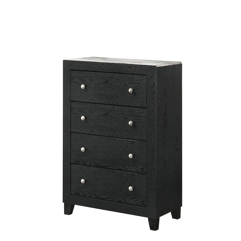 Ensemble de chambre à coucher Gaylene 5 pièces avec panneau de bibliothèque LED noir