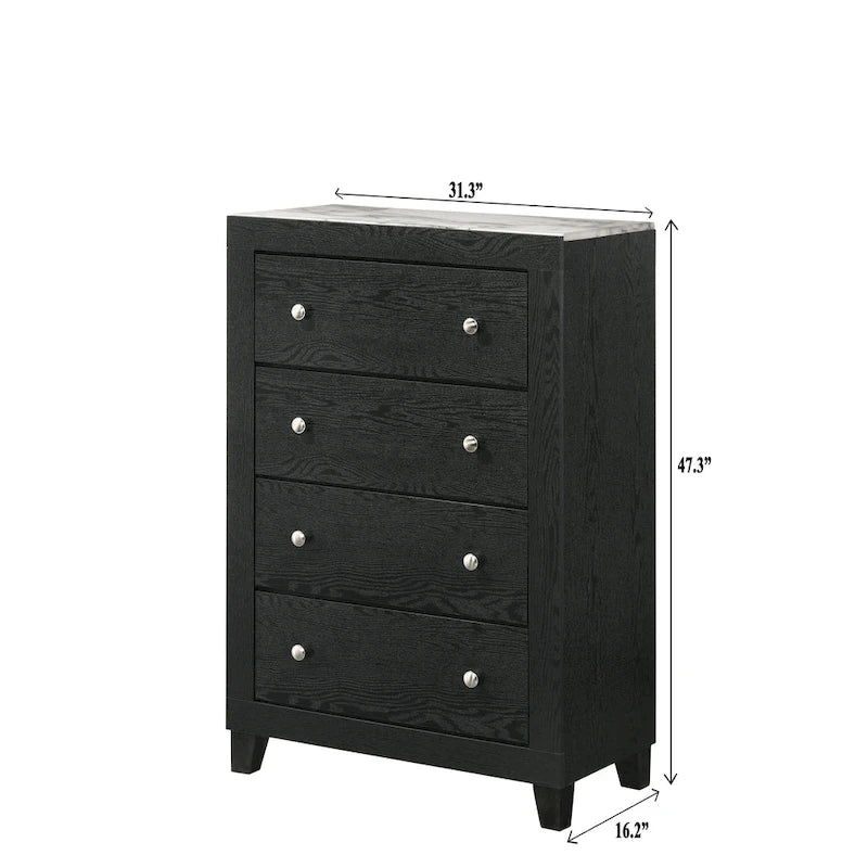 Ensemble de chambre à coucher Gaylene 5 pièces avec panneau de bibliothèque LED noir