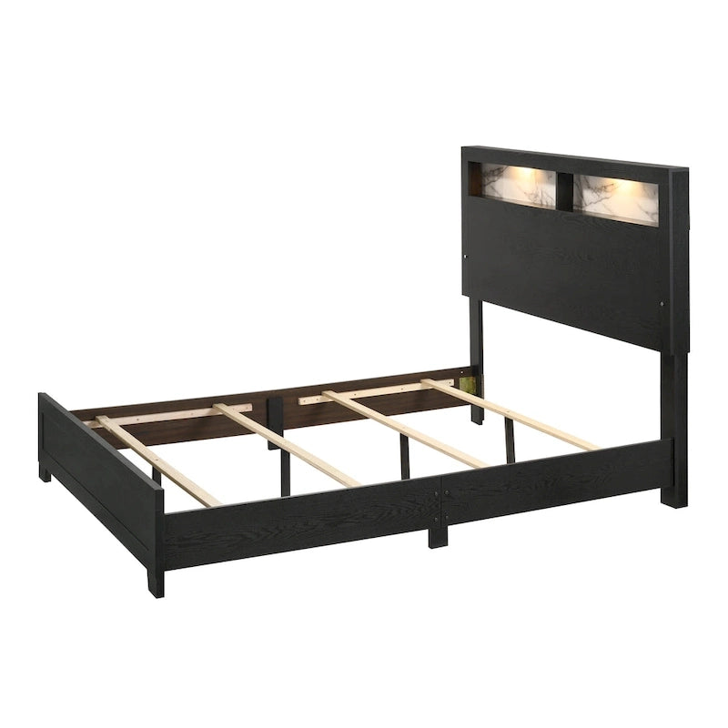 Ensemble de chambre à coucher Gaylene 5 pièces avec panneau de bibliothèque LED noir