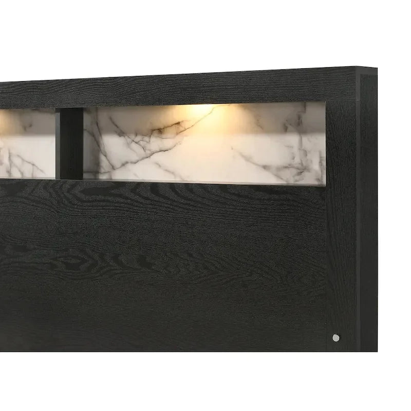 Ensemble de chambre à coucher Gaylene 5 pièces avec panneau de bibliothèque LED noir