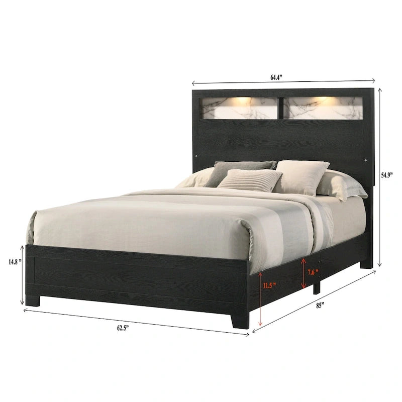 Ensemble de chambre à coucher Gaylene 5 pièces avec panneau de bibliothèque LED noir