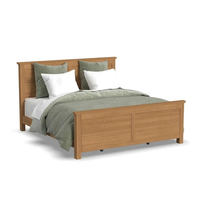 Lit King en bois brun Oak Park, deux tables de chevet et commode
