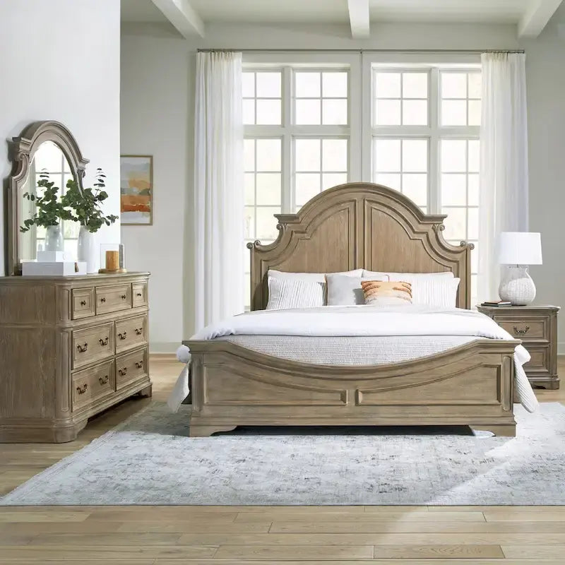 Ensemble lit à panneaux, commode, miroir et table de chevet Magnolia Manor