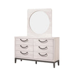Ensemble de chambre à coucher Demora 5 pièces beige, style moderne contemporain, en bois massif et placage, avec panneaux rembourrés