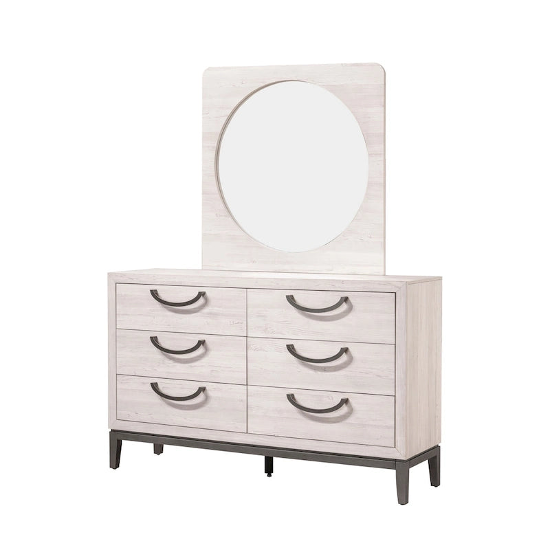 Ensemble de chambre à coucher Demora 5 pièces beige, style moderne contemporain, en bois massif et placage, avec panneaux rembourrés