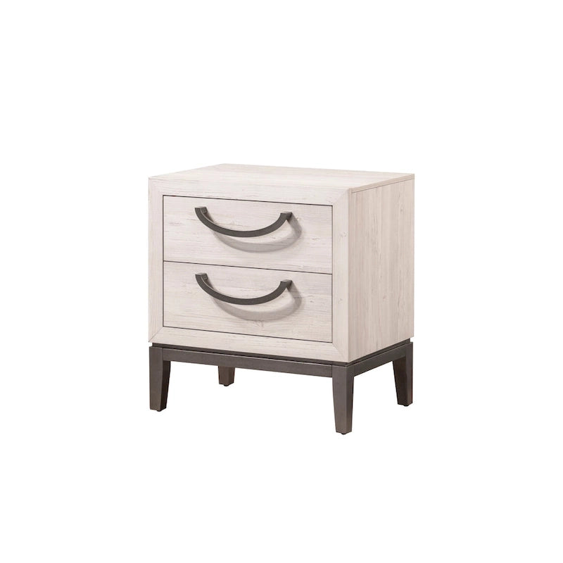 Ensemble de chambre à coucher Demora 5 pièces beige, style moderne contemporain, en bois massif et placage, avec panneaux rembourrés