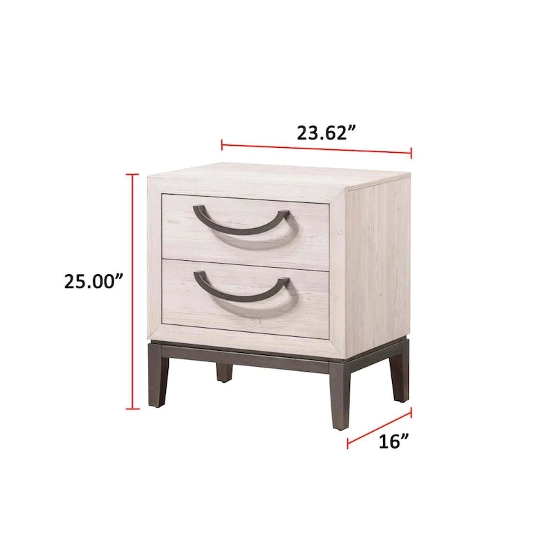 Ensemble de chambre à coucher Demora 5 pièces beige, style moderne contemporain, en bois massif et placage, avec panneaux rembourrés